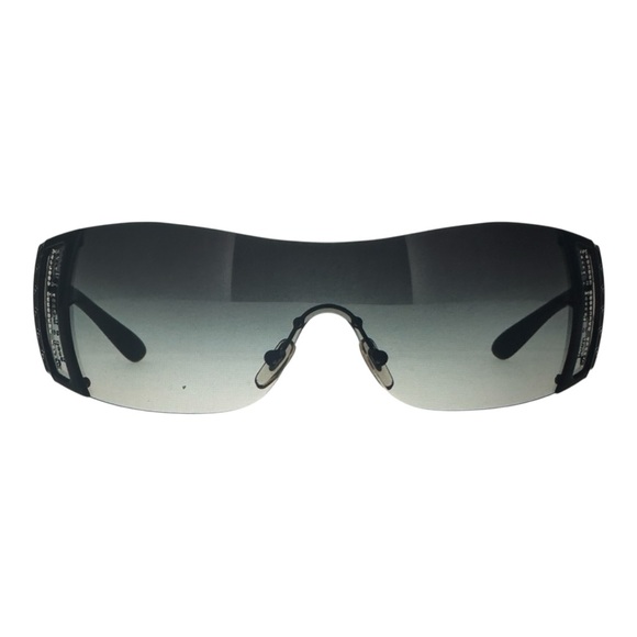 Versace Accessories - Versace Vintage Black Gradient Shield Rhinestone Logo Sunglasses EUC